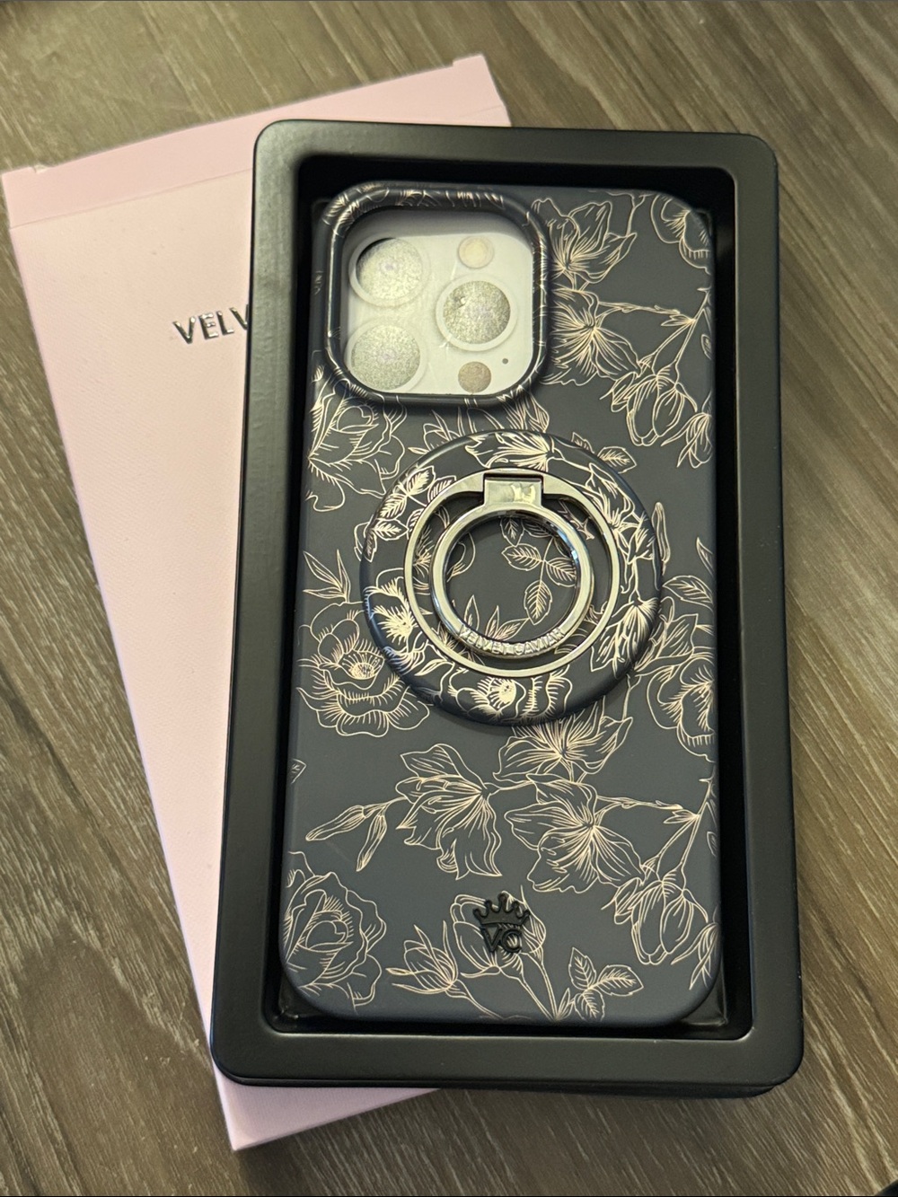 Velvet Caviar Floral Rose Gold Chrome Phone Case with MagSafe ring grip